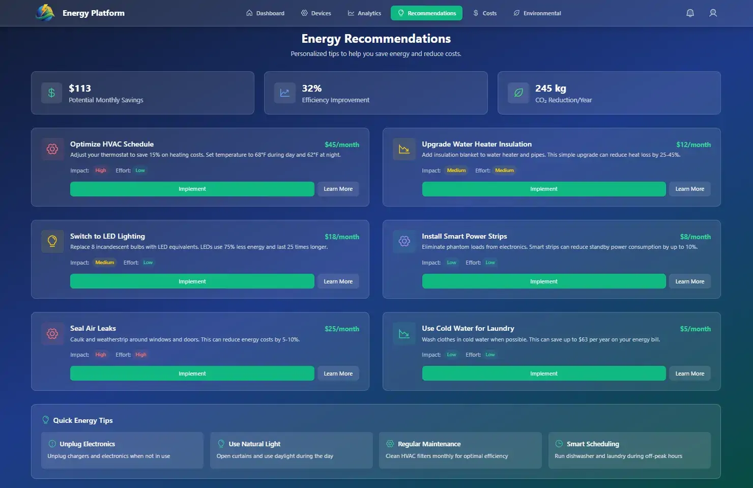 Energy Recommendations